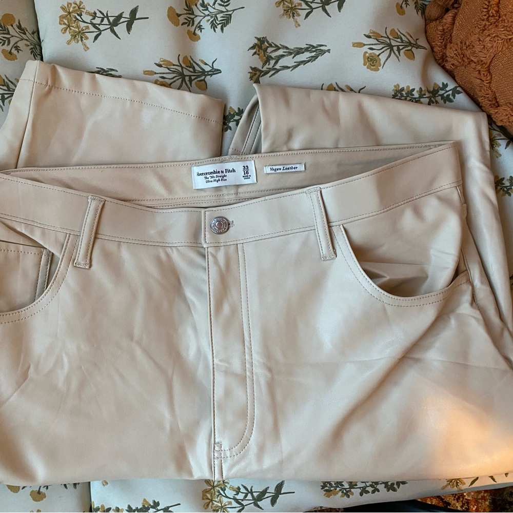 Abercrombie & Fitch Women’s Vegan Leather Pants - Beige